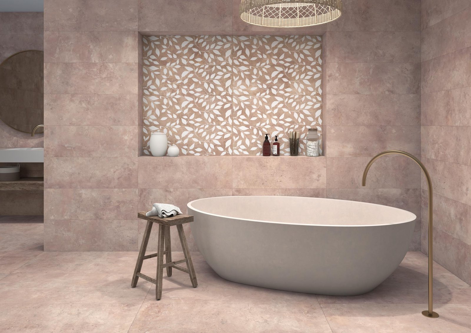 azulejos de color beige en el baño de estilo rústico con efectos modernos